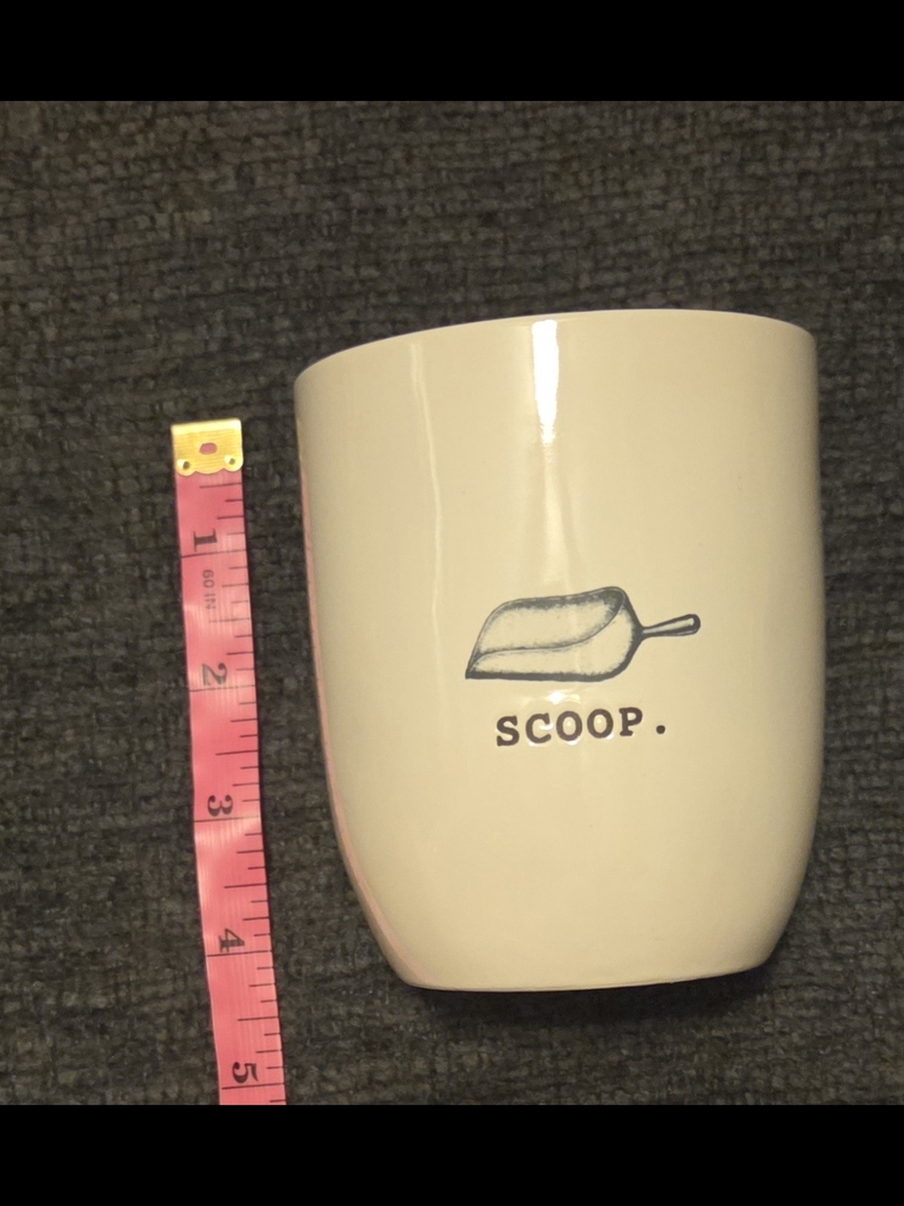 Rae Dunn Cream Ceramic Jar with Black Lettering 'Scoop'